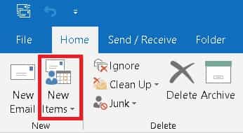 create new items ms outlook