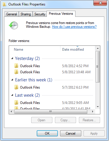 Outlook file properties